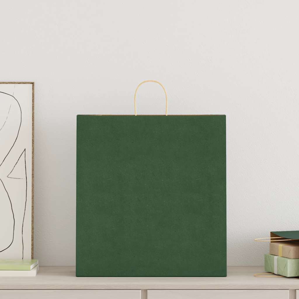 vidaXL Papieren zakken 250 st met hengsels 45x17x48 cm groen afbeelding