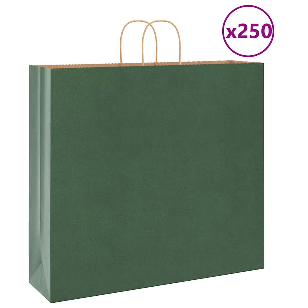 vidaXL Pungi de hârtie 250 buc cu mânere verde 54x15x49 cm