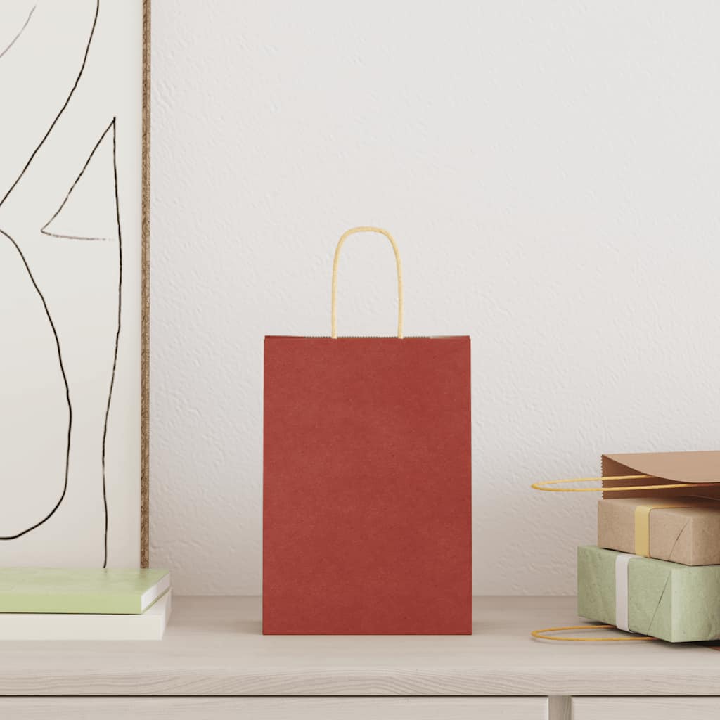 vidaXL Papieren zakken 50 st met hengsels 15x8x21 cm rood afbeelding