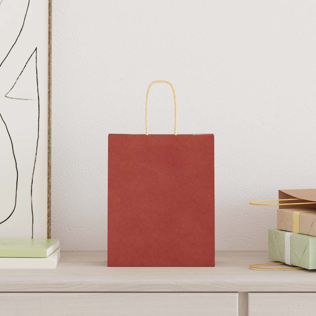 vidaXL Papieren zakken 50 st met hengsels 18x8x22 cm rood afbeelding