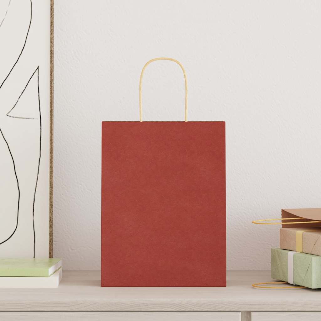 vidaXL Papieren zakken 50 st met hengsels 21x11x28 cm rood afbeelding