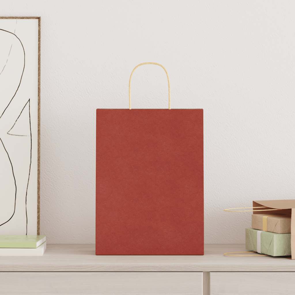 vidaXL Papieren zakken 50 st met hengsels 26x12x35 cm rood afbeelding