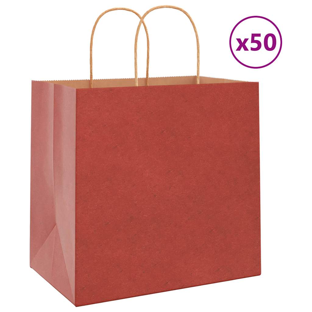 vidaXL Pungi de hârtie 50 buc cu mânere roșii 26x17x25 cm