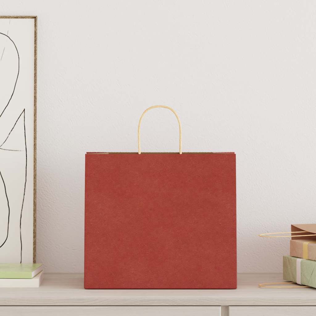 vidaXL Papieren zakken 50 st met hengsels 32x22x28 cm rood afbeelding