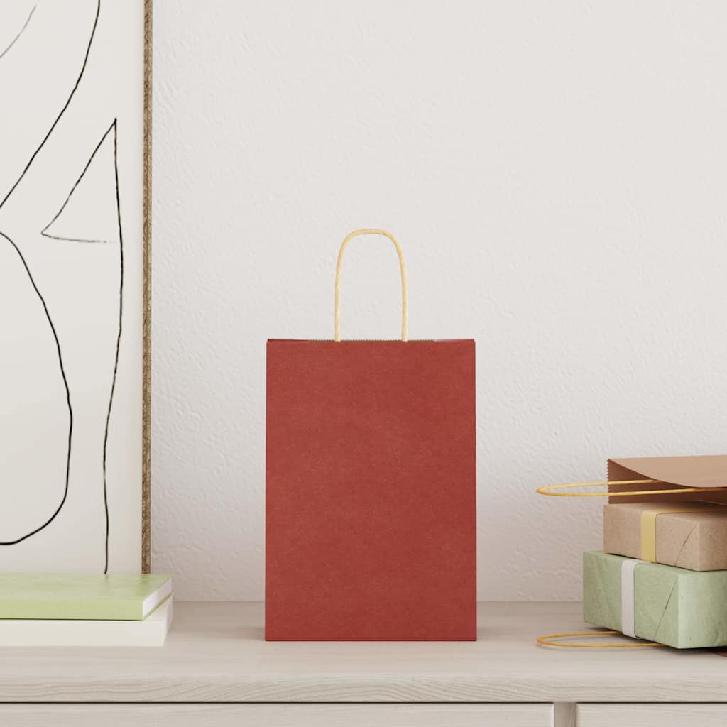 vidaXL Papieren zakken 250 st met hengsels 15x8x21 cm rood afbeelding