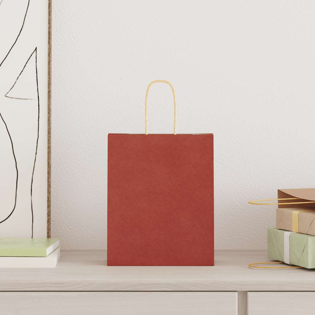 vidaXL Papieren zakken 250 st met hengsels 18x8x22 cm rood afbeelding