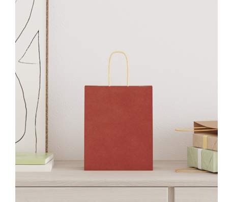 vidaXL Papierové tašky 250 ks s rúčkami, červené, 18x8x22 cm