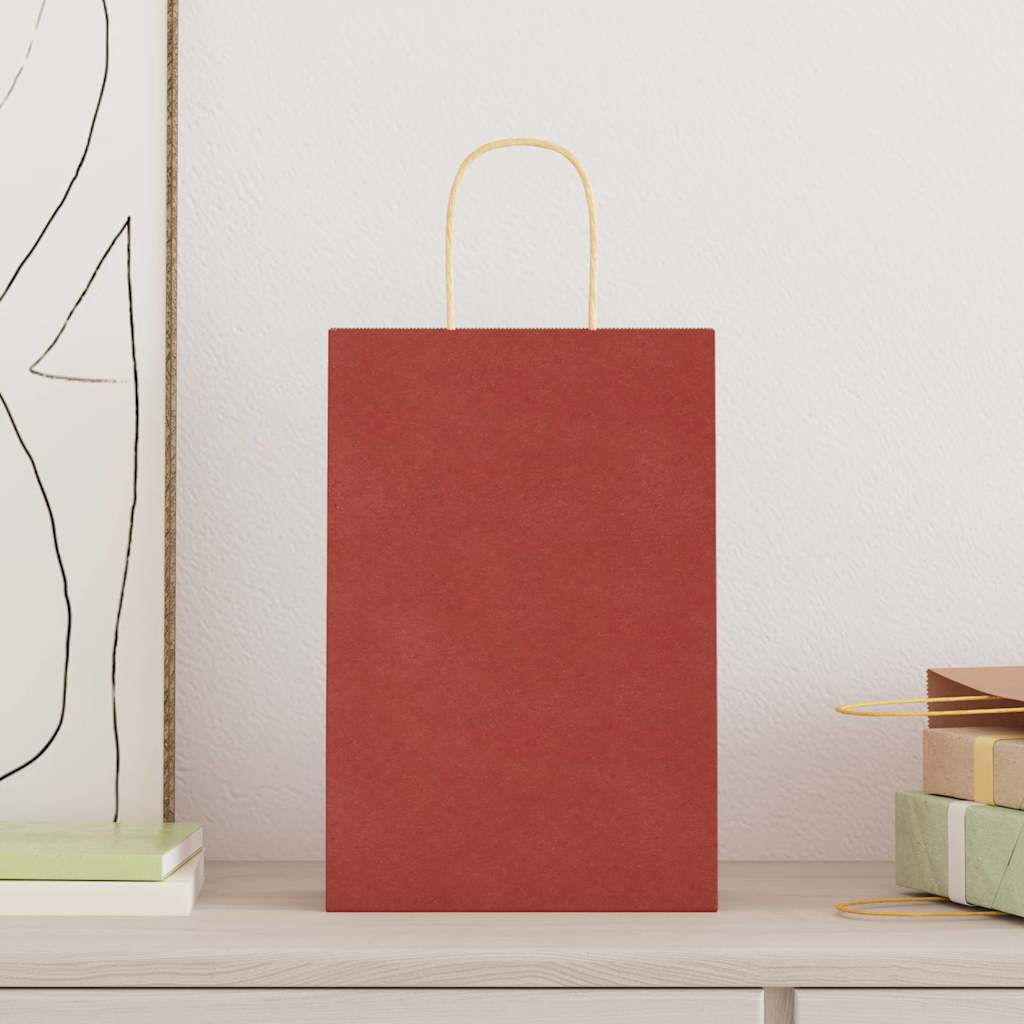vidaXL Papieren zakken 250 st met hengsels 21x11x31 cm rood afbeelding