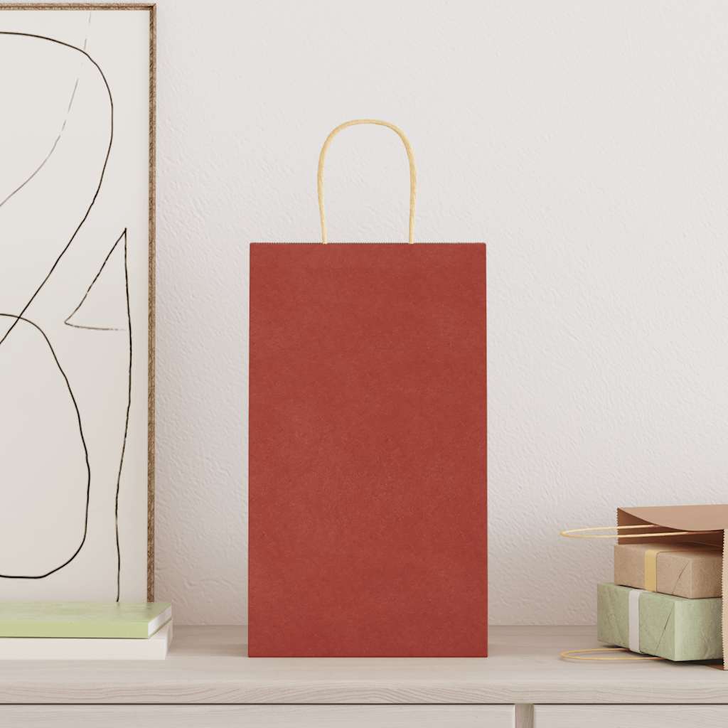 vidaXL Papieren zakken 250 st met hengsels 21x11x36 cm rood afbeelding