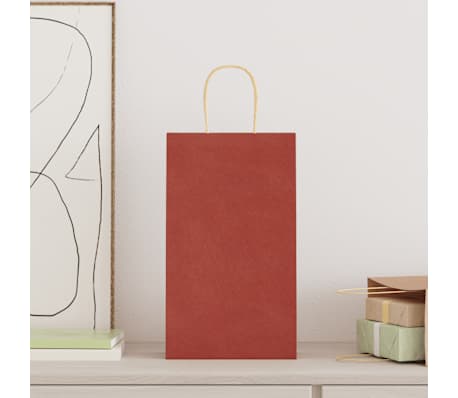 vidaXL Sacs en papier 250 pcs avec poign&eacute;es rouge 21x11x36 cm