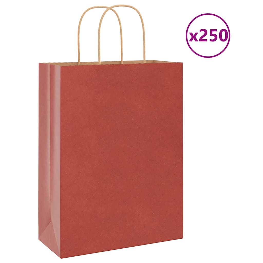 vidaXL Pungi de hârtie 250 buc cu mânere roșii 26x12x35 cm