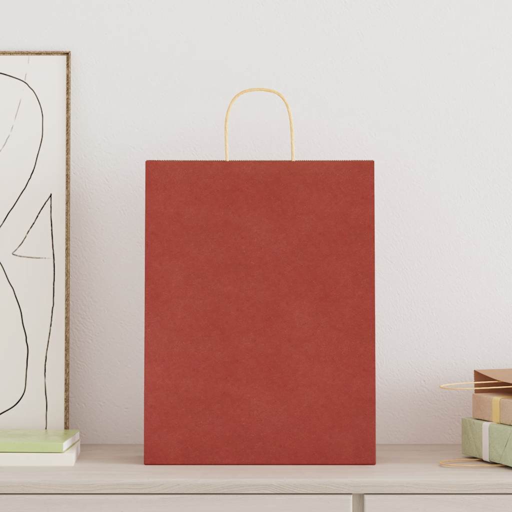 vidaXL Papieren zakken 250 st met hengsels 32x12x42 cm rood afbeelding
