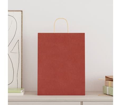 vidaXL Sacs en papier 250 pcs avec poign&eacute;es rouge 32x12x42 cm