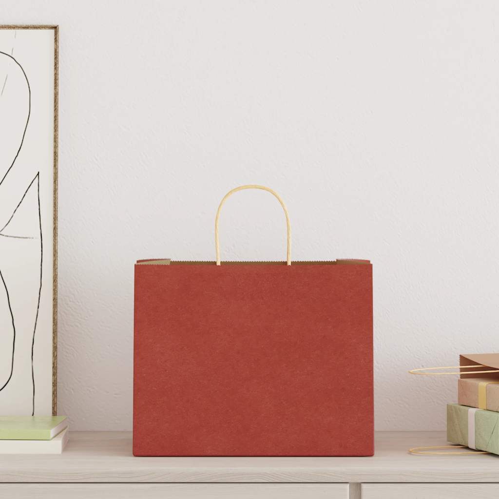 vidaXL Papieren zakken 250 st met hengsels 32x22x24 cm rood afbeelding