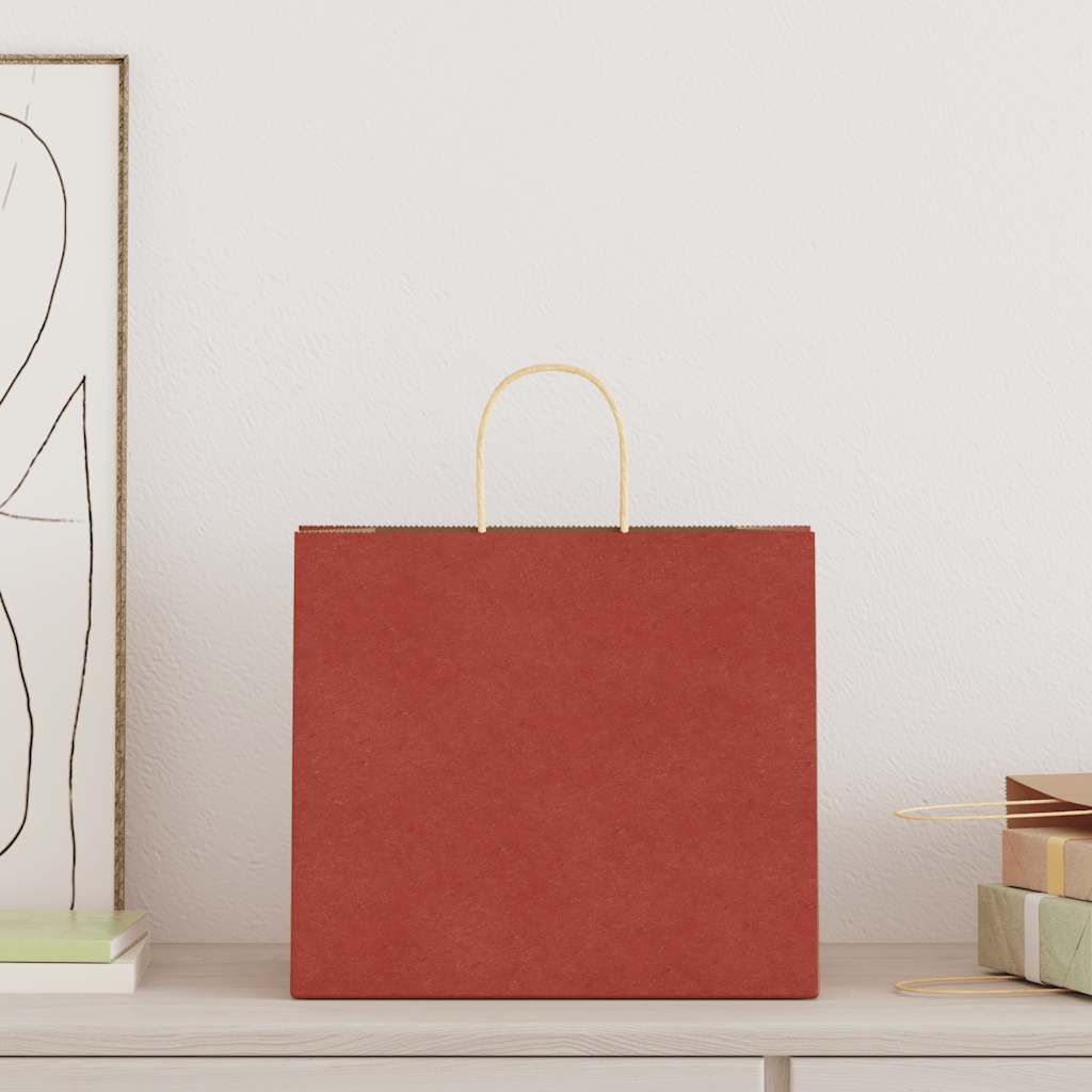 vidaXL Papieren zakken 250 st met hengsels 32x22x28 cm rood afbeelding