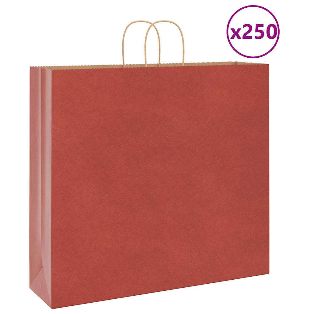 vidaXL Pungi de hârtie 250 buc cu mânere roșii 54x15x49 cm