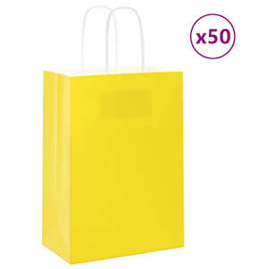 Papírové tašky 50 ks s uchy Žlutá 15x8x21 cm - obrázek 1