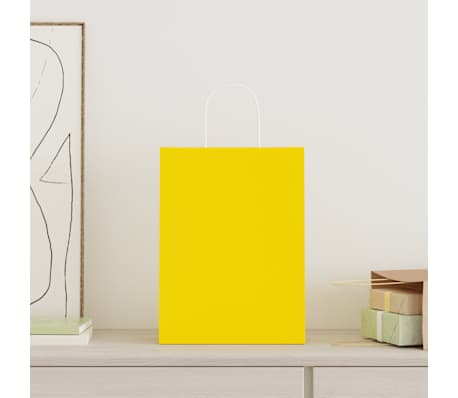 vidaXL Papiertragetaschen 50 Stk. mit Henkeln Gelb 26x12x35 cm