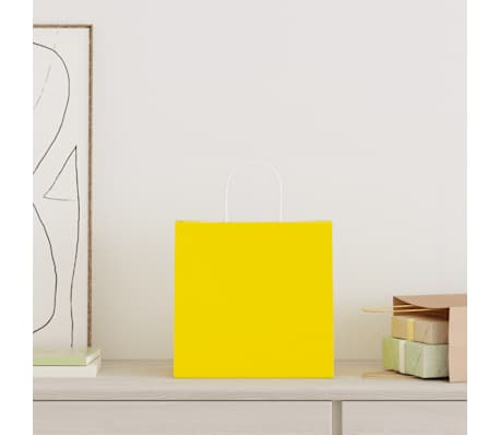 vidaXL Papirnate vrećice 50 kom s ručkama žute 26x17x25 cm