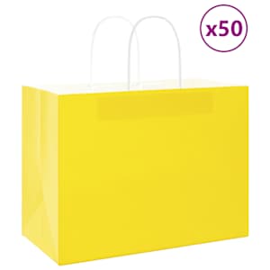 vidaXL paberkotid, 50 tk, k&auml;epidemetega, kollane, 32x17x25 cm