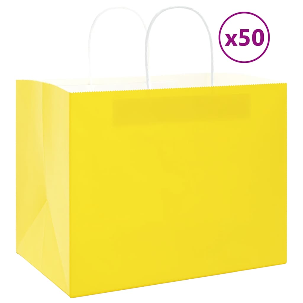 vidaXL Kraftové papírové sáčky s uchy 50 ks žluté 32x22x24 cm