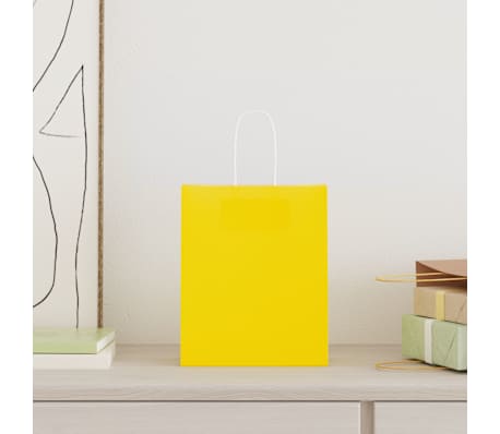 vidaXL Sacs en papier Bags pcs avec poign&eacute;es jaune 18x8x22 cm