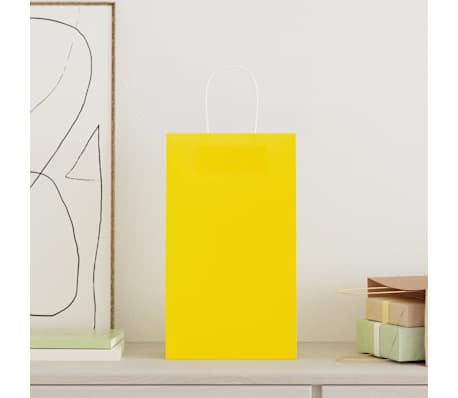 vidaXL Papirnate vrećice 250 kom s ručkama žute 21x11x36 cm