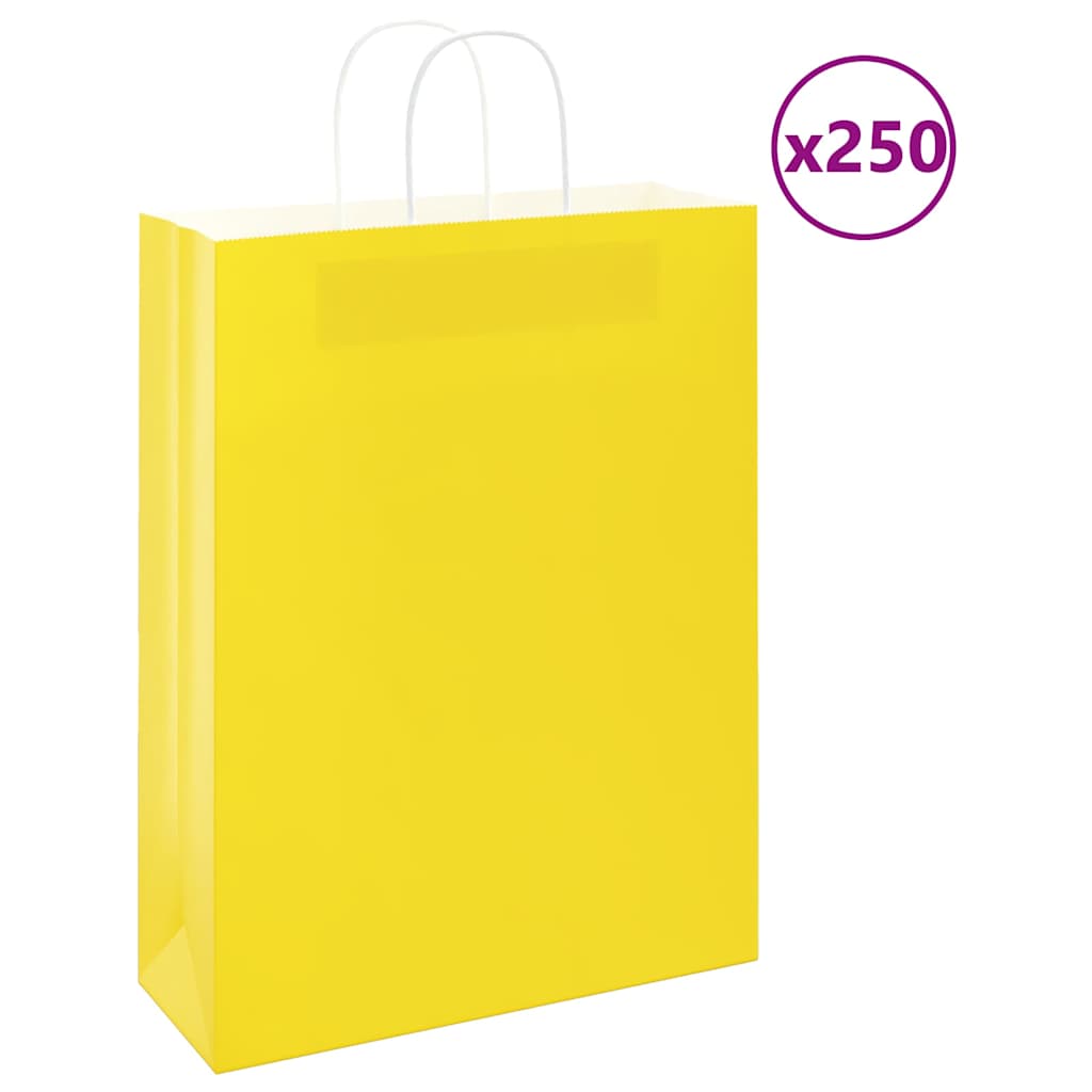 vidaXL Pungi de hârtie 250 buc cu mânere galbene 32x12x42 cm