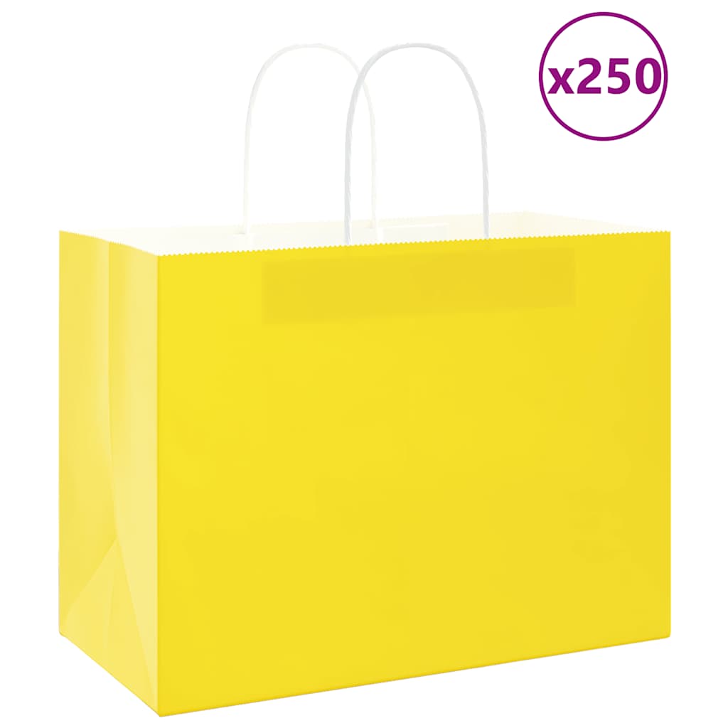 vidaXL Pungi de hârtie 250 buc cu mânere galbene 32x17x25 cm