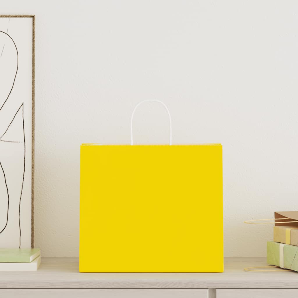 vidaXL Papieren zakken 250 st met hengsels 32x22x28 cm geel afbeelding