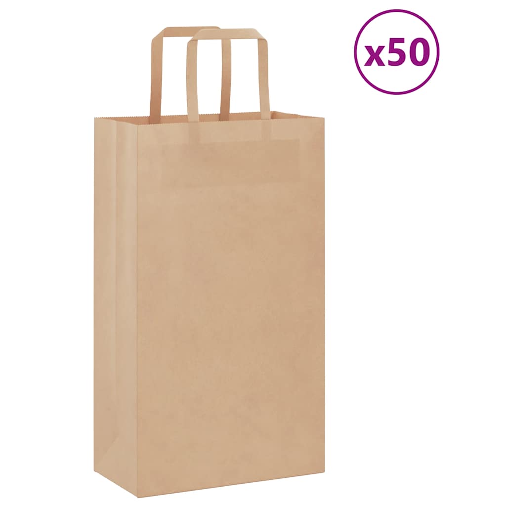 vidaXL Pungi de hârtie 50 buc cu mânere maro 21x11x36 cm