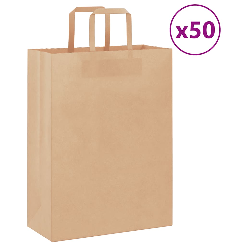 vidaXL Pungi de hârtie 50 buc cu mânere maro 26x12x35 cm