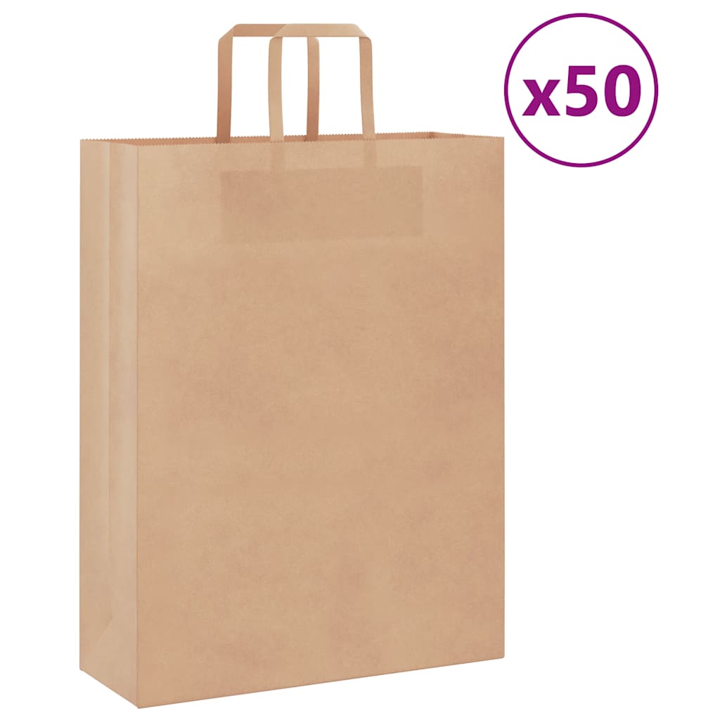 vidaXL Pungi de hârtie 50 buc cu mânere maro 32x12x42 cm