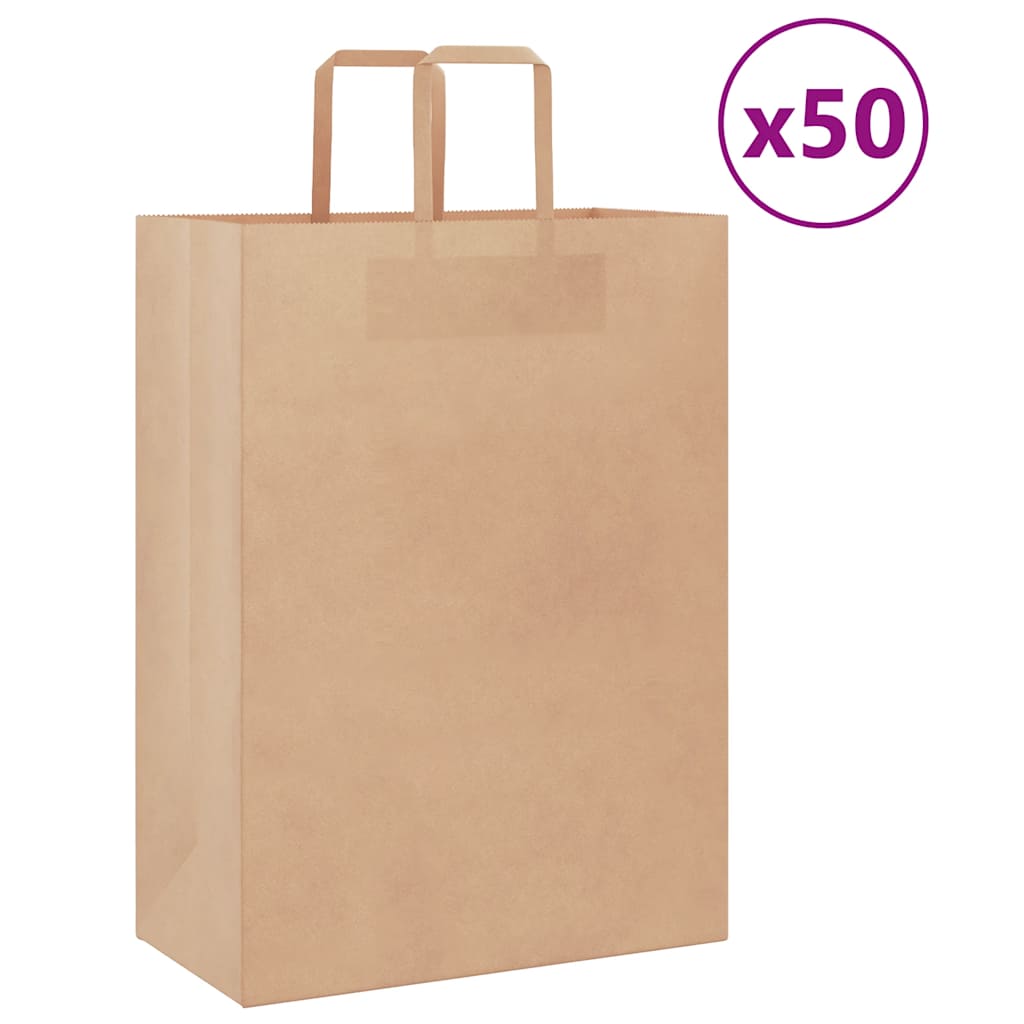 vidaXL Pungi de hârtie 50 buc cu mânere maro 32x17x44 cm