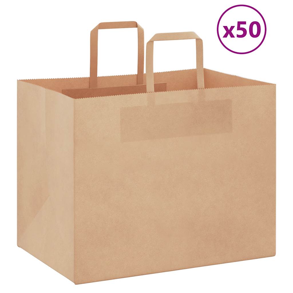 vidaXL Pungi de hârtie 50 buc cu mânere maro 32x22x24 cm