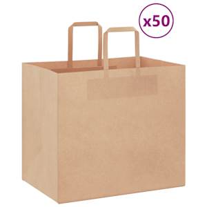 Papírové tašky 50 ks s uchy hnědé 32x22x28 cm - obrázek 1