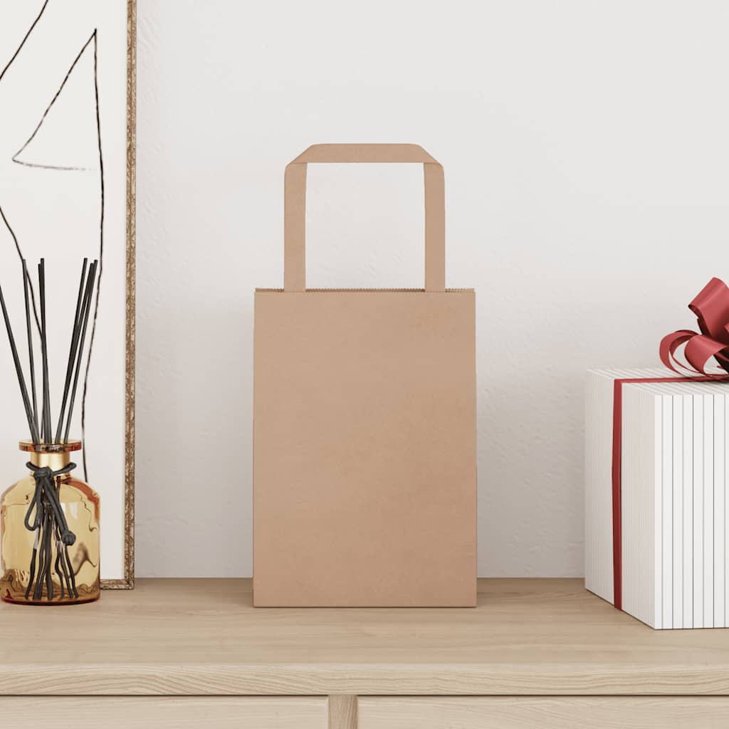 vidaXL Papieren zakken 250 st met hengsels 15x8x21 cm bruin afbeelding