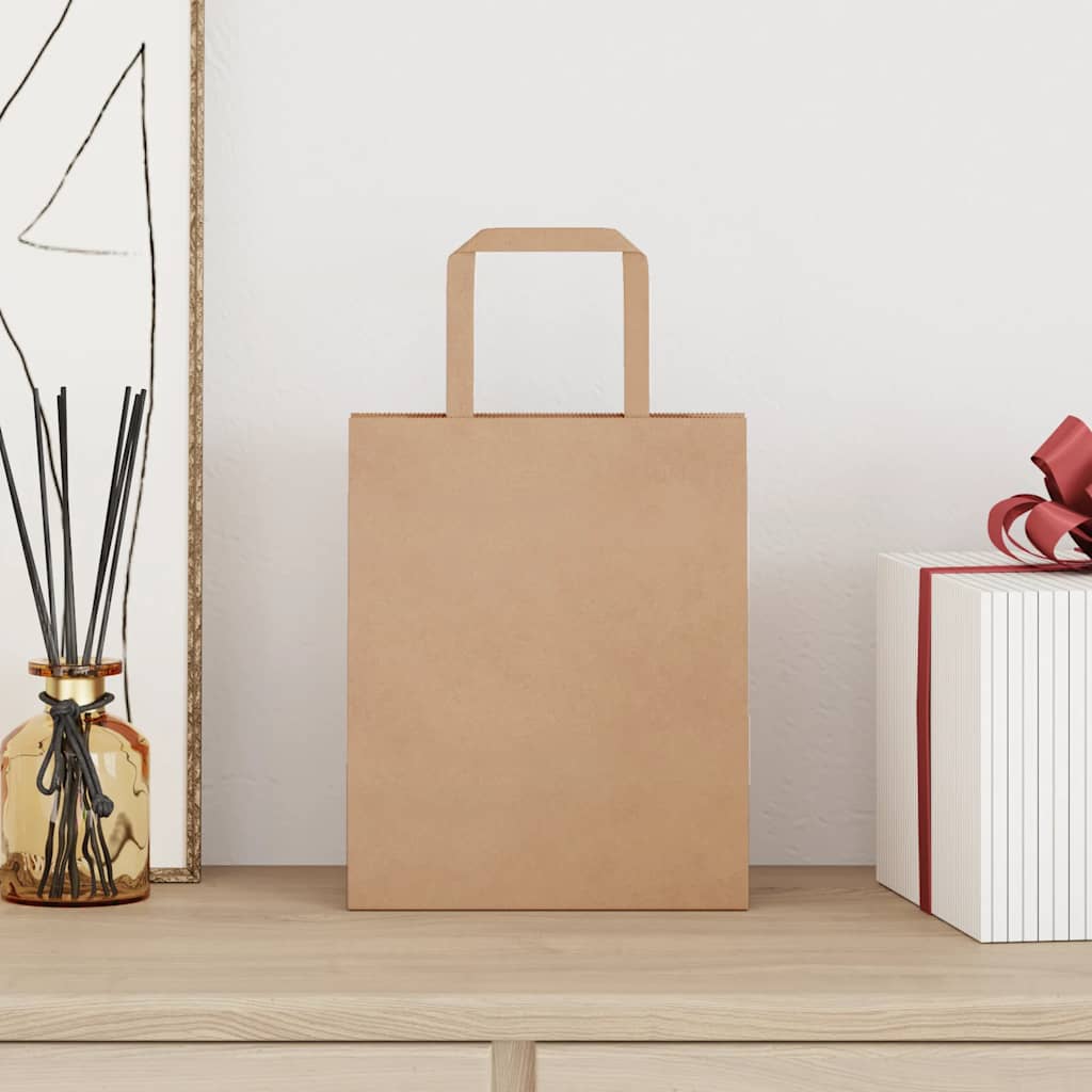 vidaXL Papieren zakken 250 st met hengsels 18x8x22 cm bruin afbeelding