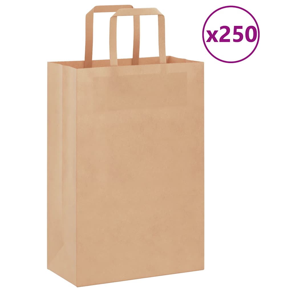 vidaXL Pungi de hârtie 250 buc cu mânere maro 21x11x31 cm