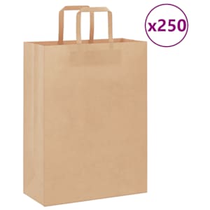 Papírové tašky 250 ks s uchy hnědé 26x12x35 cm - obrázek 1
