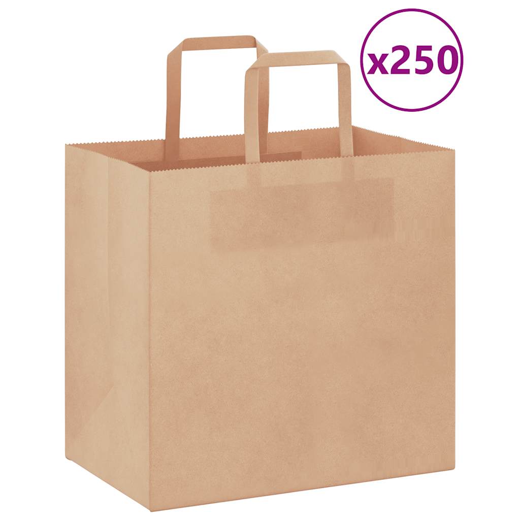 vidaXL Pungi de hârtie 250 buc cu mânere maro 26x17x25 cm