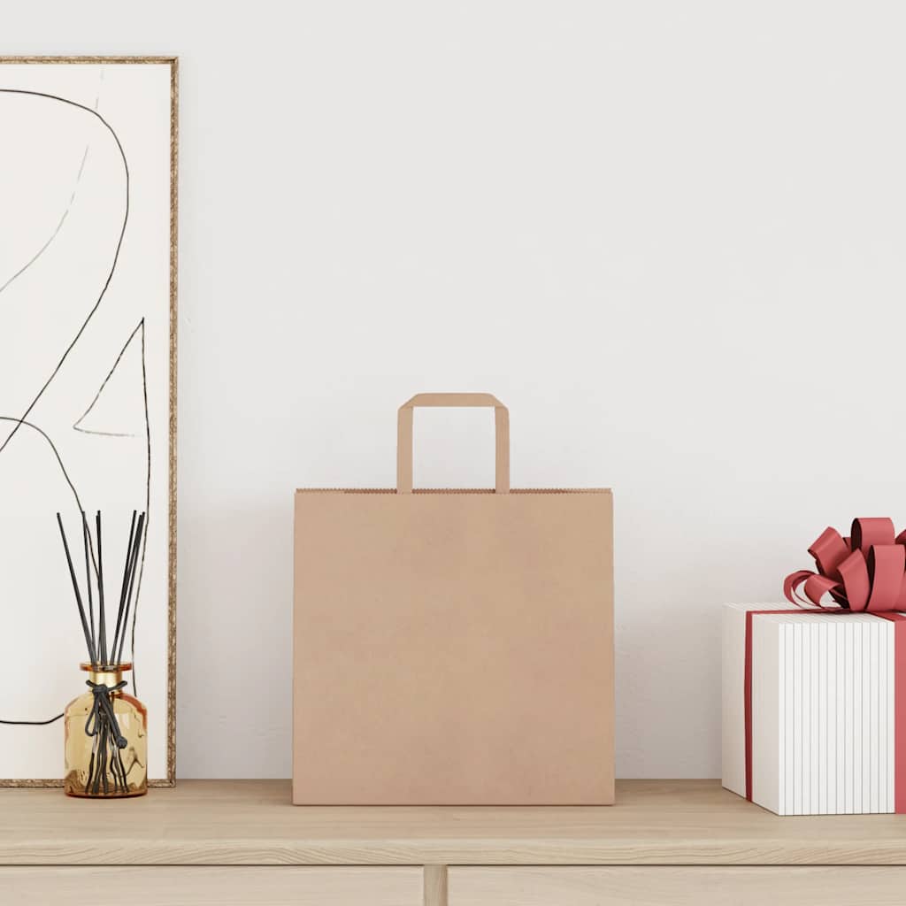 vidaXL Papieren zakken 250 st met hengsels 26x17x25 cm bruin afbeelding