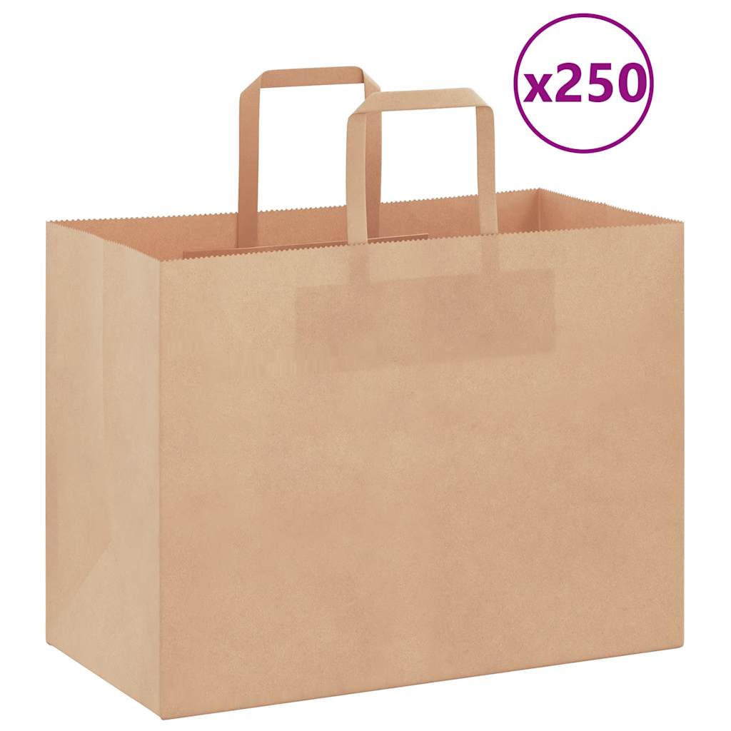 vidaXL Pungi de hârtie 250 buc cu mânere maro 32x17x25 cm