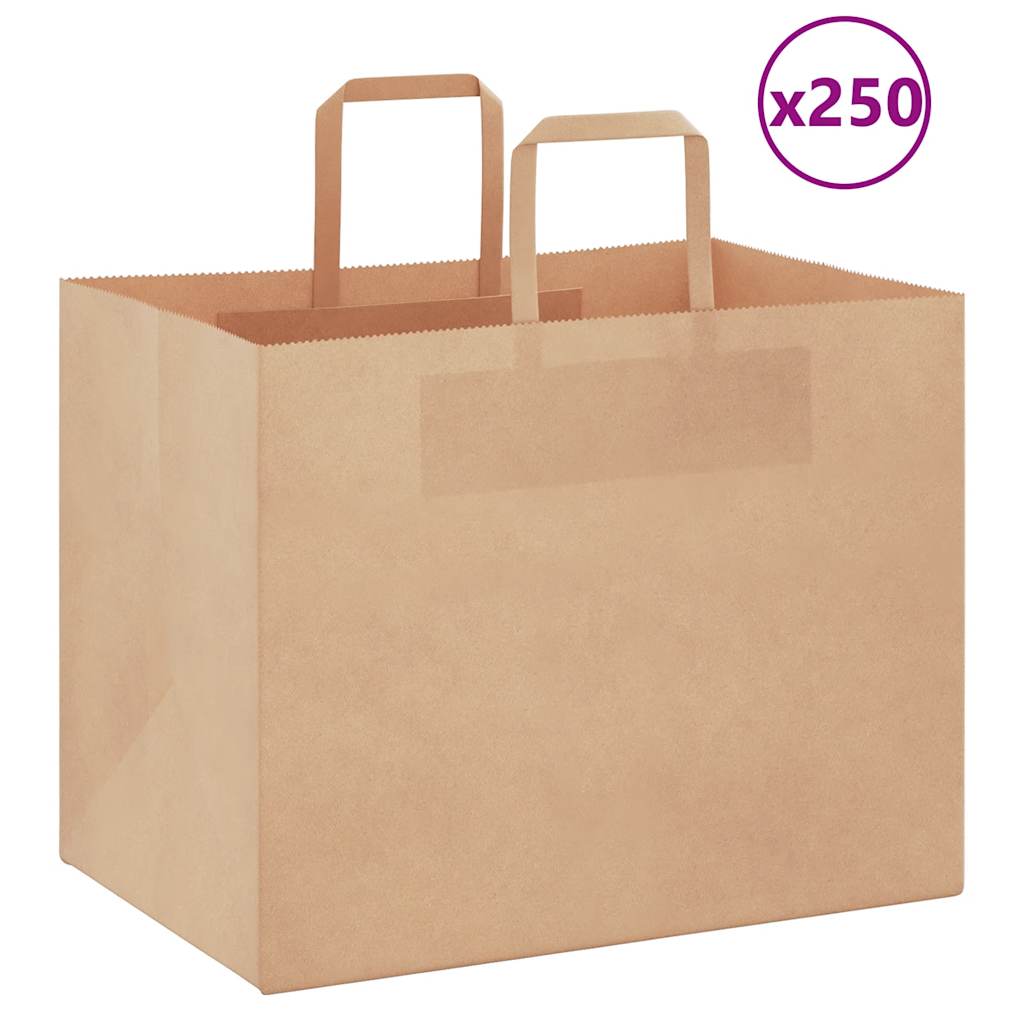 vidaXL Pungi de hârtie 250 buc cu mânere maro 32x22x24 cm