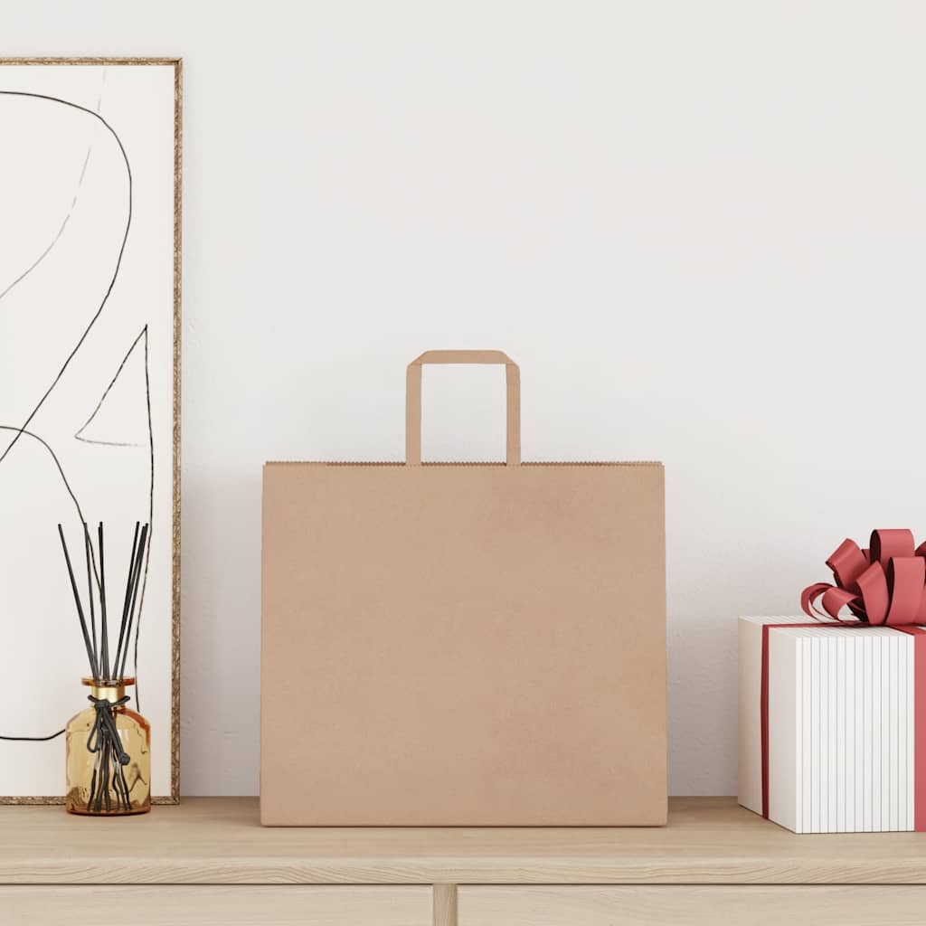 vidaXL Papieren zakken 250 st met hengsels 32x22x28 cm bruin afbeelding