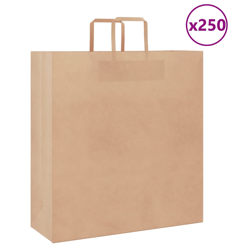 vidaXL Pungi de hârtie 250 buc cu mânere maro 45x17x48 cm