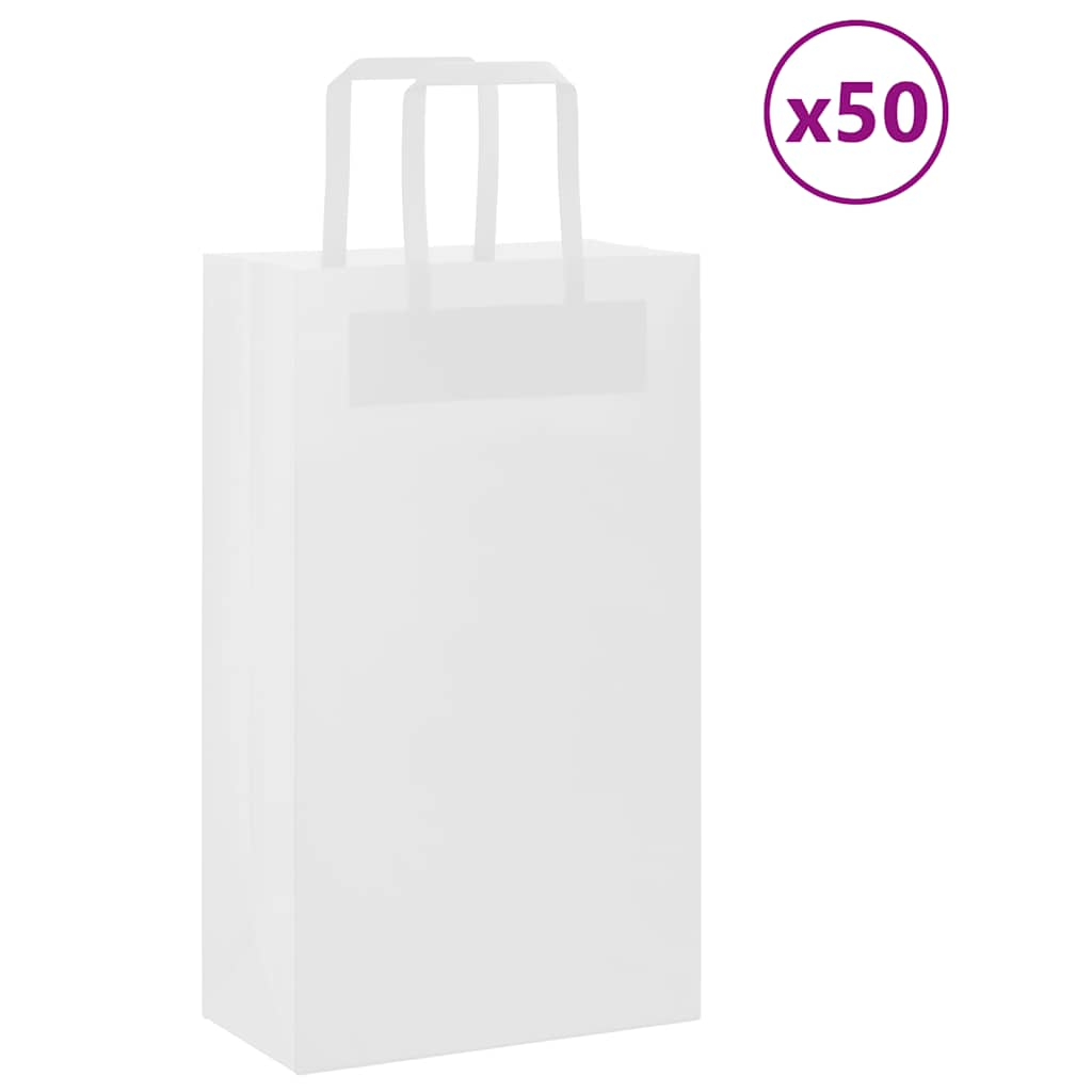 vidaXL Pungi de hârtie 50 buc cu mânere albe 21x11x36 cm