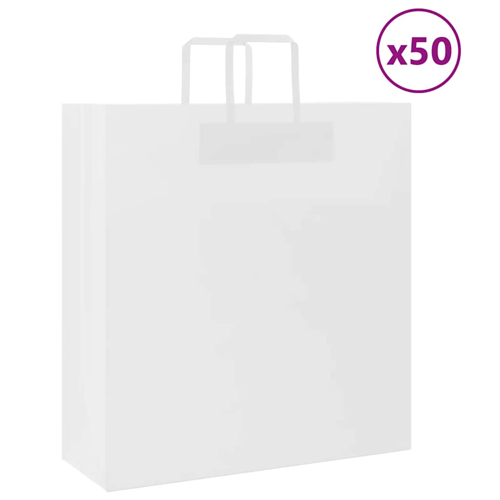 vidaXL Papirposer 50 stk med håndtak hvit 45x17x48 cm