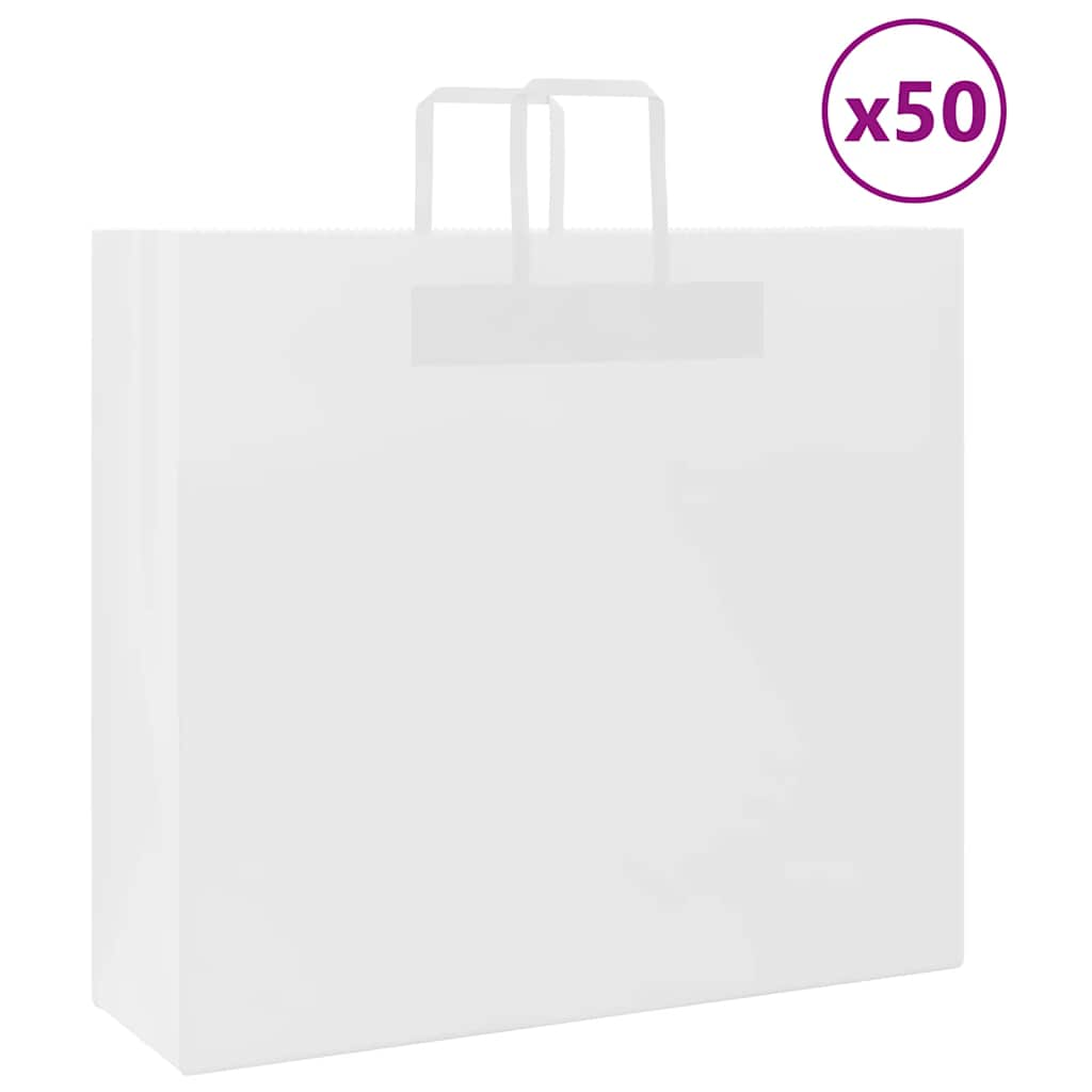 vidaXL Pungi de hârtie 50 buc cu mânere albe 54x15x49 cm