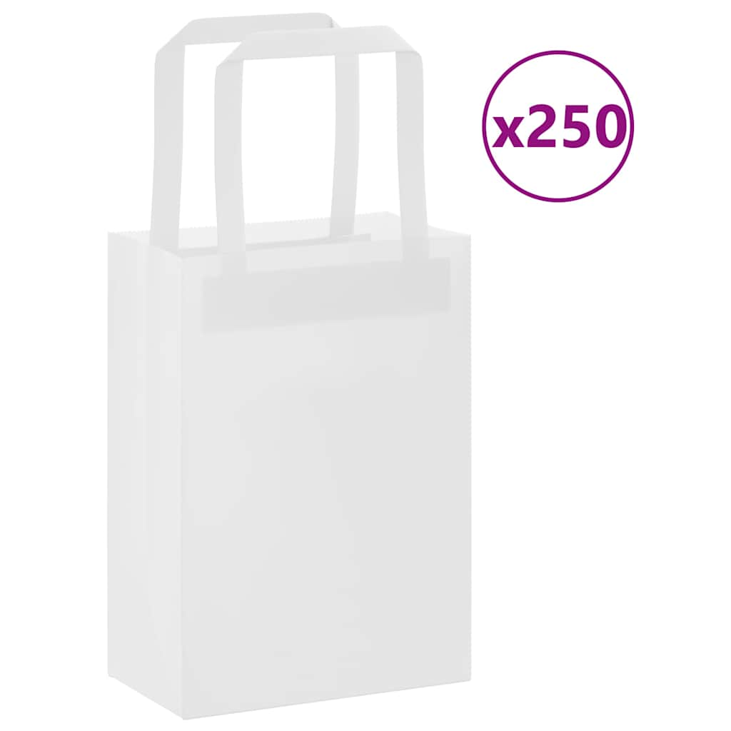 vidaXL Pungi de hârtie 250 buc cu mânere albe 15x8x21 cm